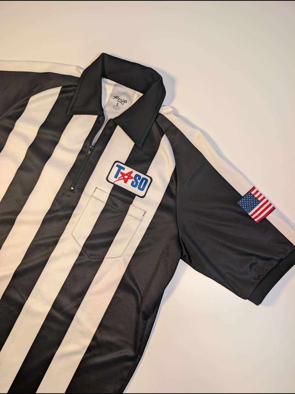 Honig's TASO Football Referee Shirt Men's Large L Texas Official Flag Patch Zip